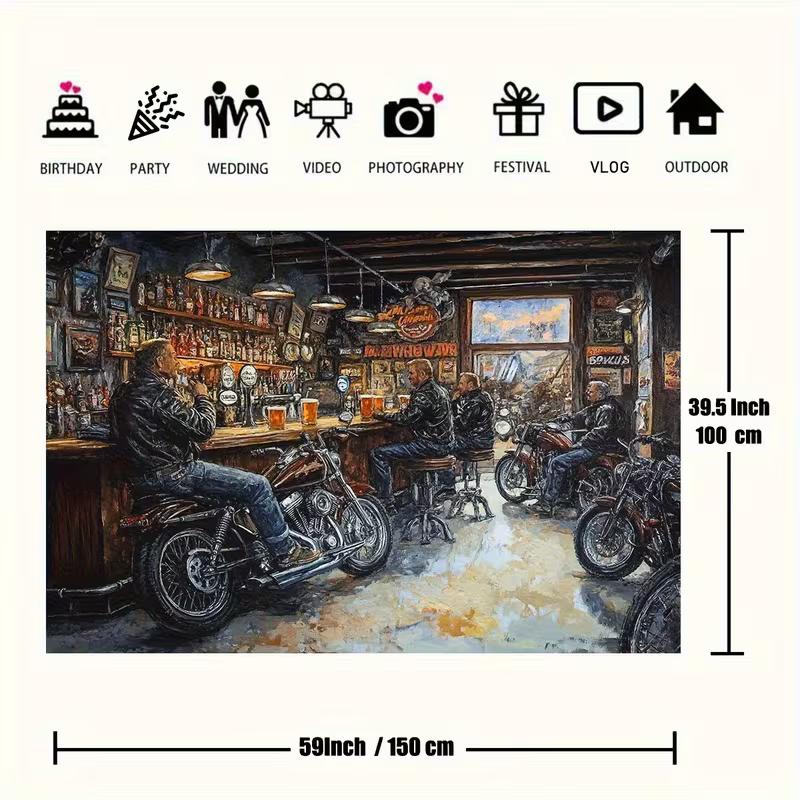 2D Flachdruck Motorrad Lenker Fotografie Hintergrund, Retro Biker Kneipen Szene für Party und Heimdekoration