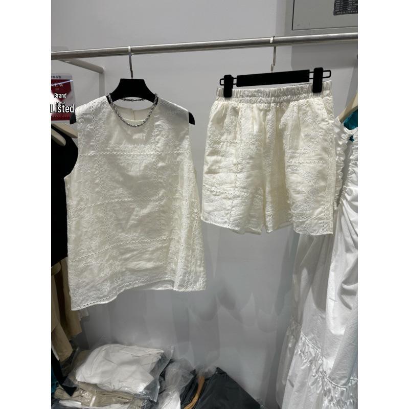 European Style Embroidered Tank Top & Shorts Set - Summer 2025 Fashion Large абрикосовый света