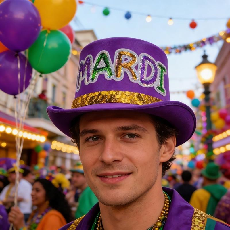 Stylish MardiGras Top Hat with Glittering Sequined Letter Party Tall Hat for Carnivals Event Gathering Dressingup Props