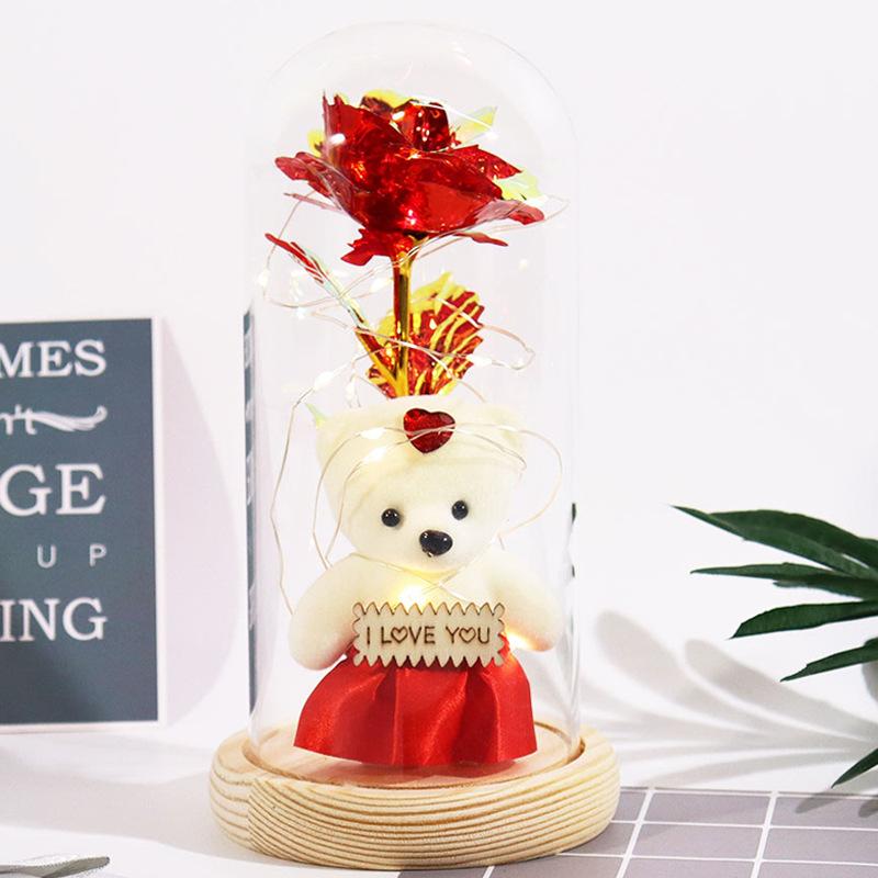 Eternal flower gold leaf flower laser flower glass cover bear 110 Qixi Festival Valentine's Day Mother's Day gift