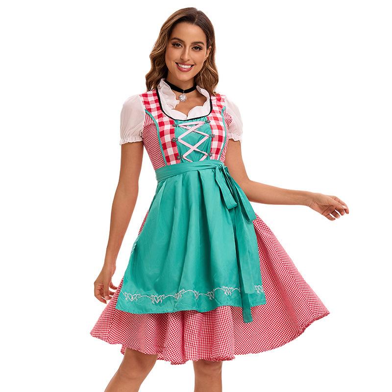 Niemiecka Sukienka Dirndl na Oktoberfest Bawarski Strój Ludowy Vintage Sukienka dla Służki na Występy Rozmiary Plus dla Kobiet S-5XL