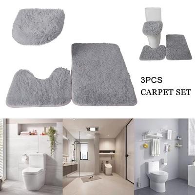 3Pcs Bathroom Rug Set Bath Plush Rug Contour Mat Toilet Lid Cover Machine Washable Super Soft Microfiber Non Slip Door Carpet