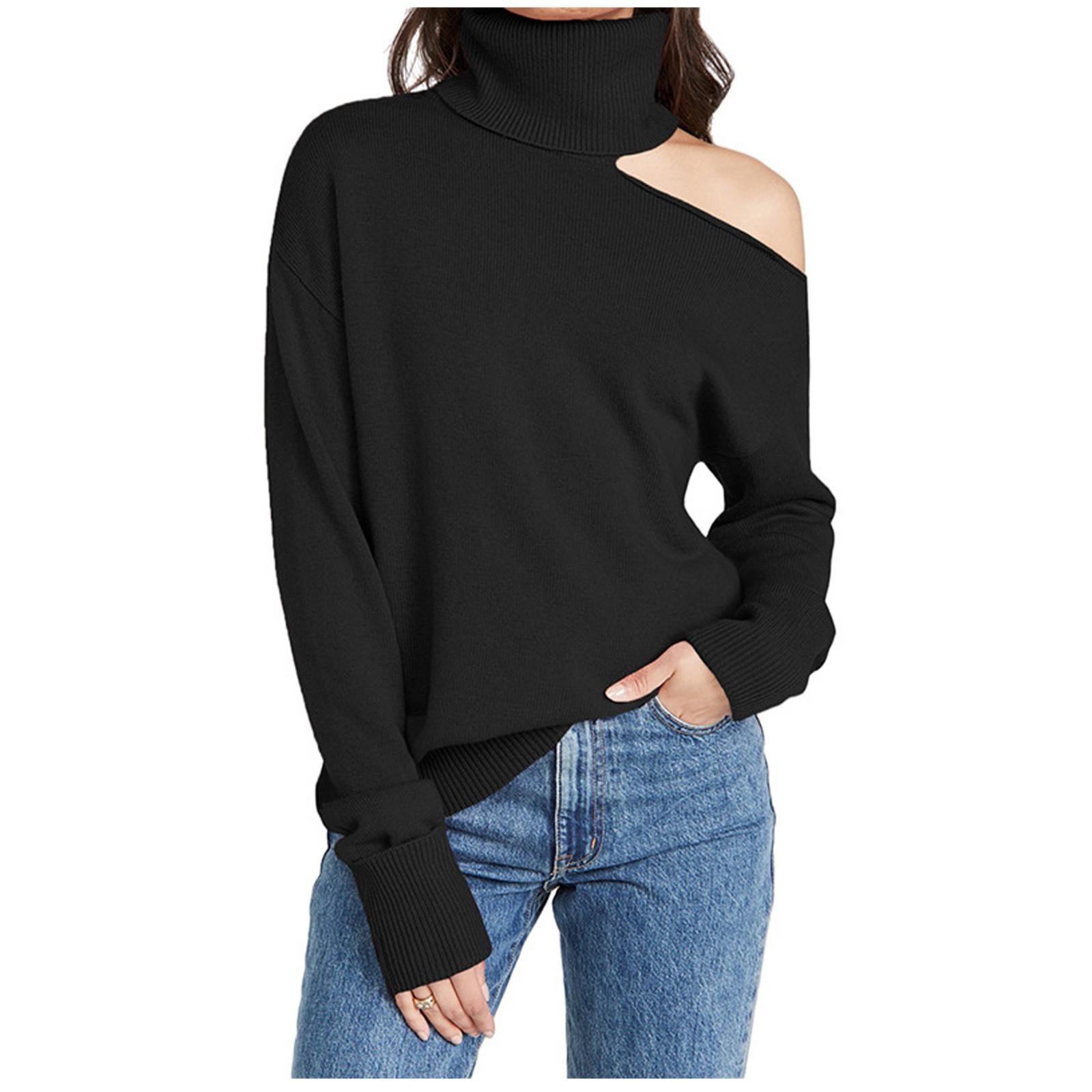 

Женский свитер с длинными рукавами для отдыха и двумя лацканами, сексуальный свитер с дырявым плечом