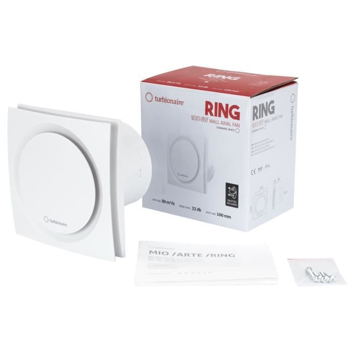 Turbionaire ring 100 sw aspirateur, double aspiration périmétrique et frontale, 100 millimètres blanc standard pour salle de bains c