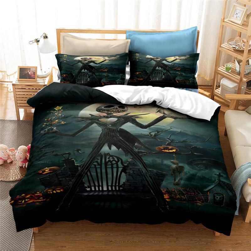 New Nightmare Before Christmas Soft Duvet Cover With Pilow Cover Bed Linen Set Jack And Saly 3D Skul Christmas Beding Set Bedrom Decor