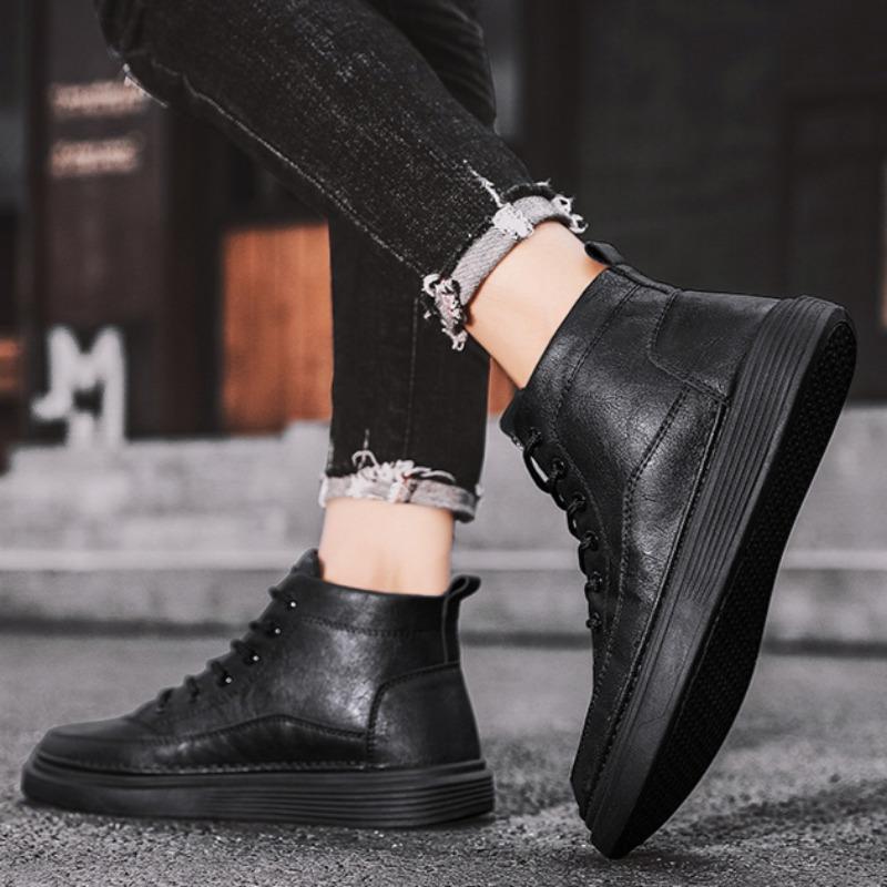 Men Boots SpringAutumn British Wind High Top Waterproof Casual Shoes Black Leather Platform MotorcycleBoots Zapatillas De Hombre