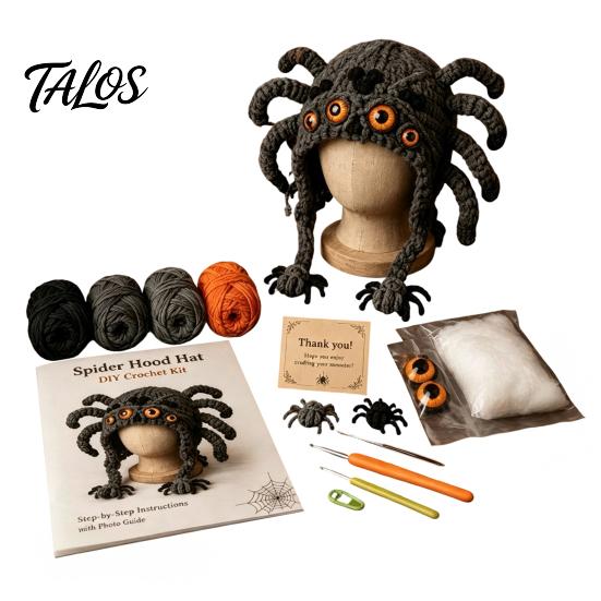 DIY Animal Hood Hat Halloween Crochet Kit, Skull Spider Bat Holiday Craft Project Spooky Pumpkin Earflap Kit for Adults Teens, Autumn Winter Creative