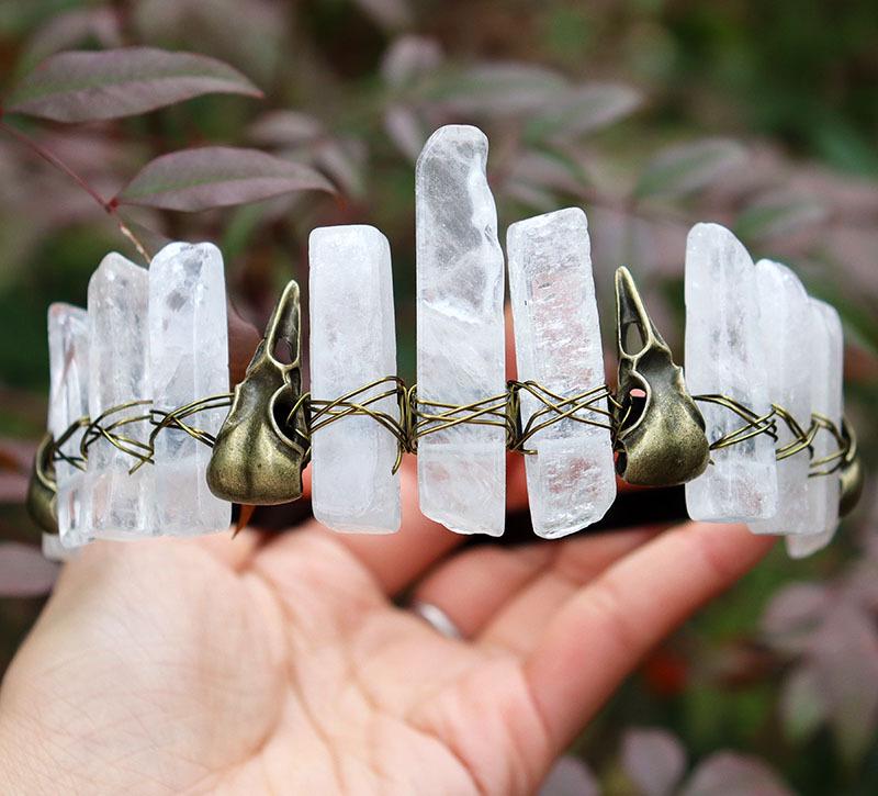 Viking Raven Bronze Crystal Crown Black Headband - Halloween Hair Accessory