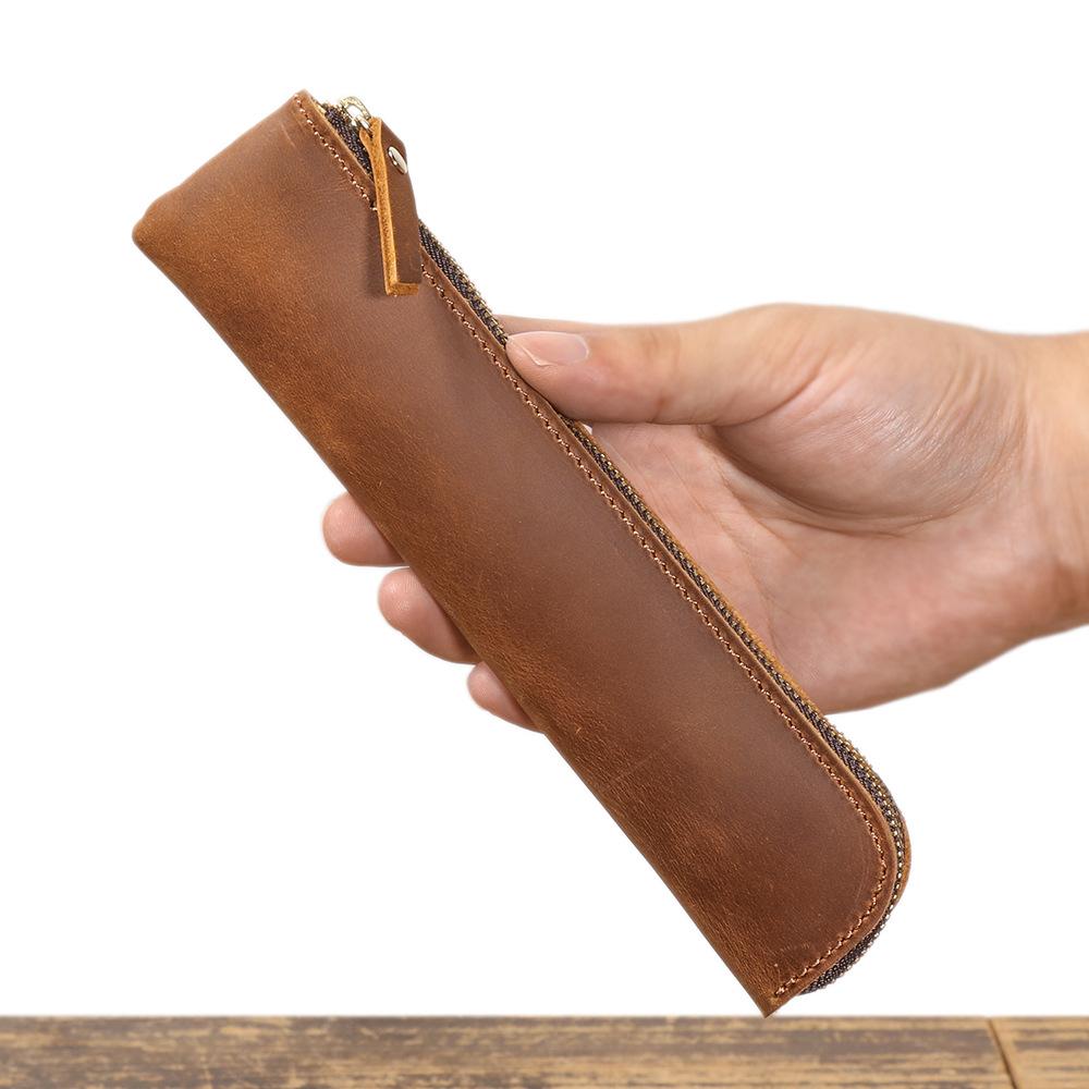 Leather Pen Pencil Case, Pen Sleeve Pouch Vintage Pen Protective Bag Pencil Holder Cowhide Pencil Case Office Supplies
