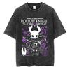 Hollow Knight Vintage Washed Gaming Merch Grafik T-Shirt Unisex Unisex Lässig Oversized Baumwoll-T-Shirt für Cosplay Cartoon-Fans