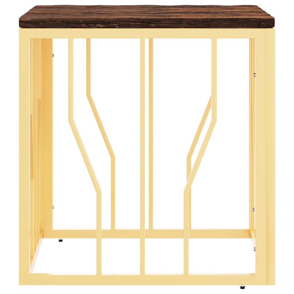  Coffee Table, Gold, Stainless Steel and Solid Reclaimed Wood