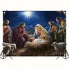 1 piece  "Merry Christmas" decorative banner  polyester pendant  Jesus manger birth scene pattern  party home decoration