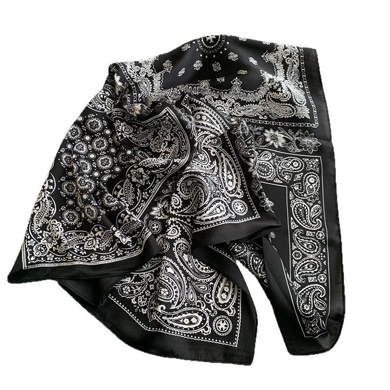 French retro printed silk scarf women's summer thin decorative bag head scarf high-end strap tube top breathable square scarf
