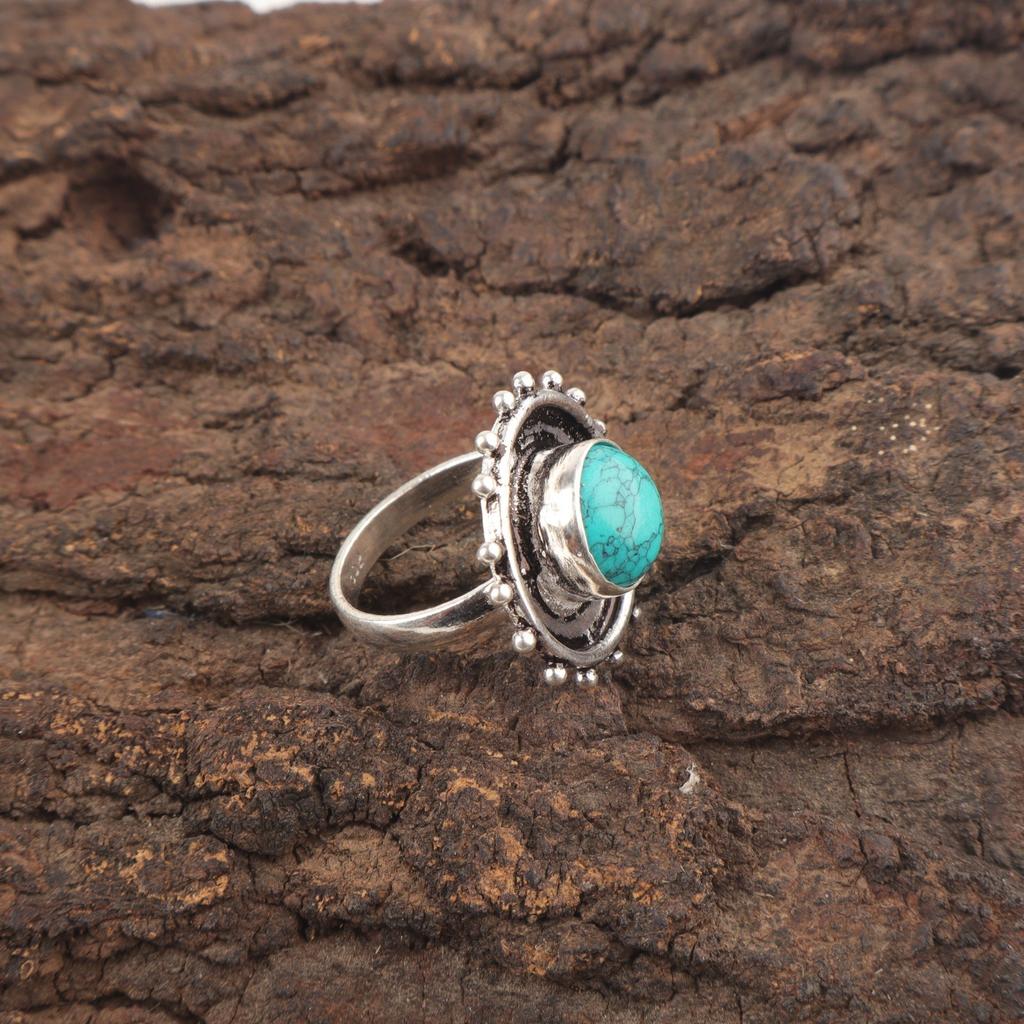 Natural Blue Copper Turquoise 925 Sterling Silver New Cocktail Boho Ring Jewelry RR-49-34