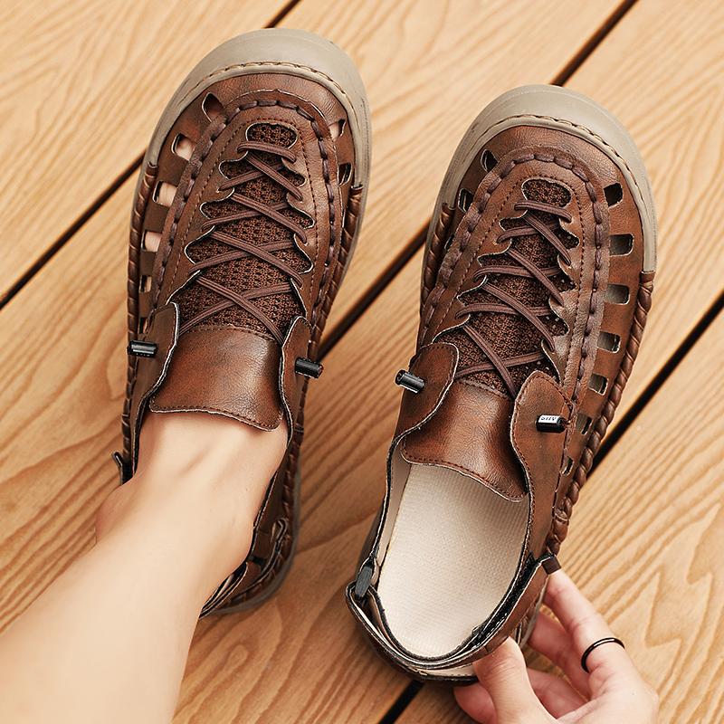 Fashion 2025 Cow Leather Casual Sandals Summer High Quality Outdoor Handmade Men Sandals Comfy Thick Bottom Mens Beach Shoes Size 48