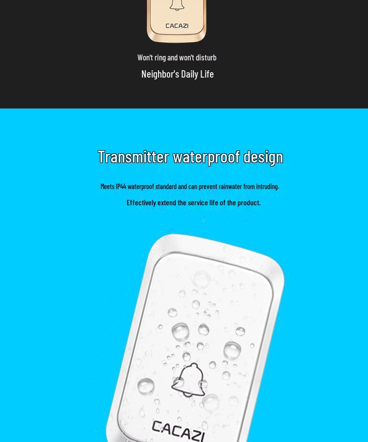 Waterproof Long-Distance Wireless Doorbell with Remote Control, 58 Melodies, and 4 Volume Levels