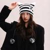 Abi Wind Handmade Cute Five-Star Cat Ears Striped Devil Warm Hat Knitted Ball Wool Hat Female