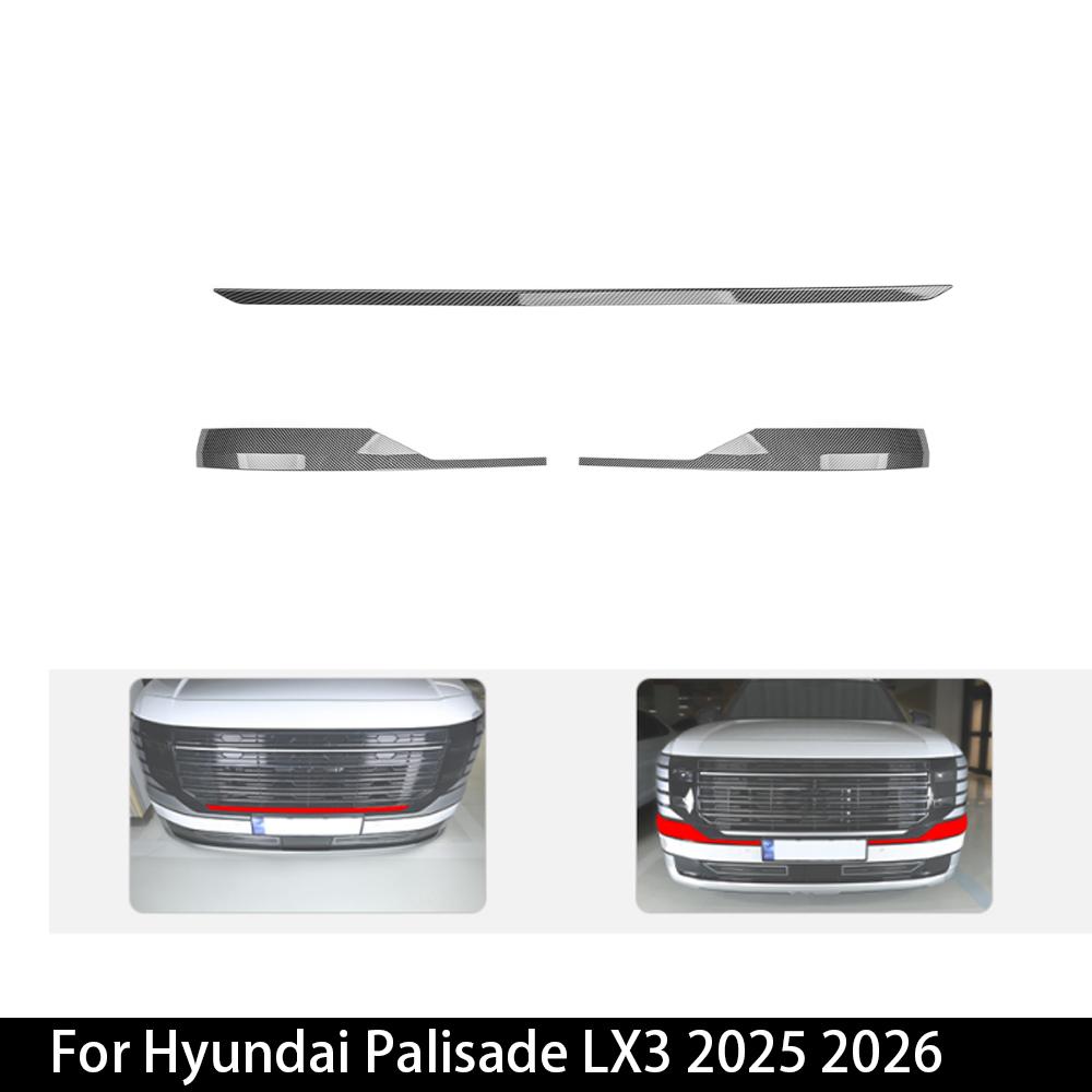 

For Hyundai Palisade LX3 2026 Car Exterior Carbon Fiber Black Racing Grills Front Bumper Mesh Decorative Stripes Moulding