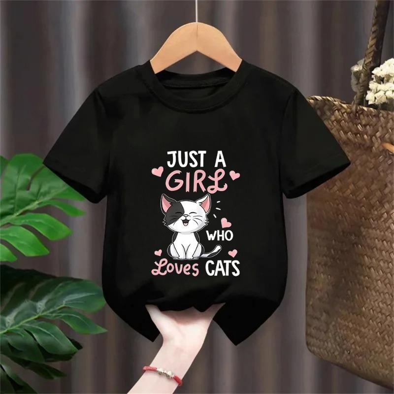 Cute Cat Graphic Kids Tshirts Summer Short Sleeve Tees Cartoon Animal Boys Girls Clothes Kawaii Kitten Tops Y2K Children T-shirt