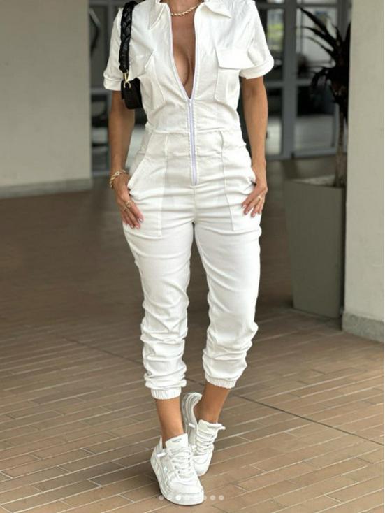 Dámský kombinovaný overal s mnoha kapsami, podzim 2025, s manžetami u kotníků