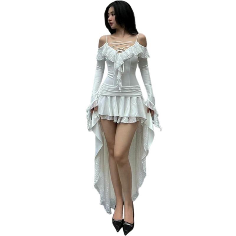 Women's Spice Girls Pure Personality Street Fashion Waist Irregular Long Sleeve Dress