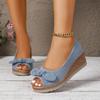 Bow High Heels Women Wedges Sandals 2025 Summer Platform Shoes Shallow New Trends Shoes Classical Elegant Dress Sandalias Mujer