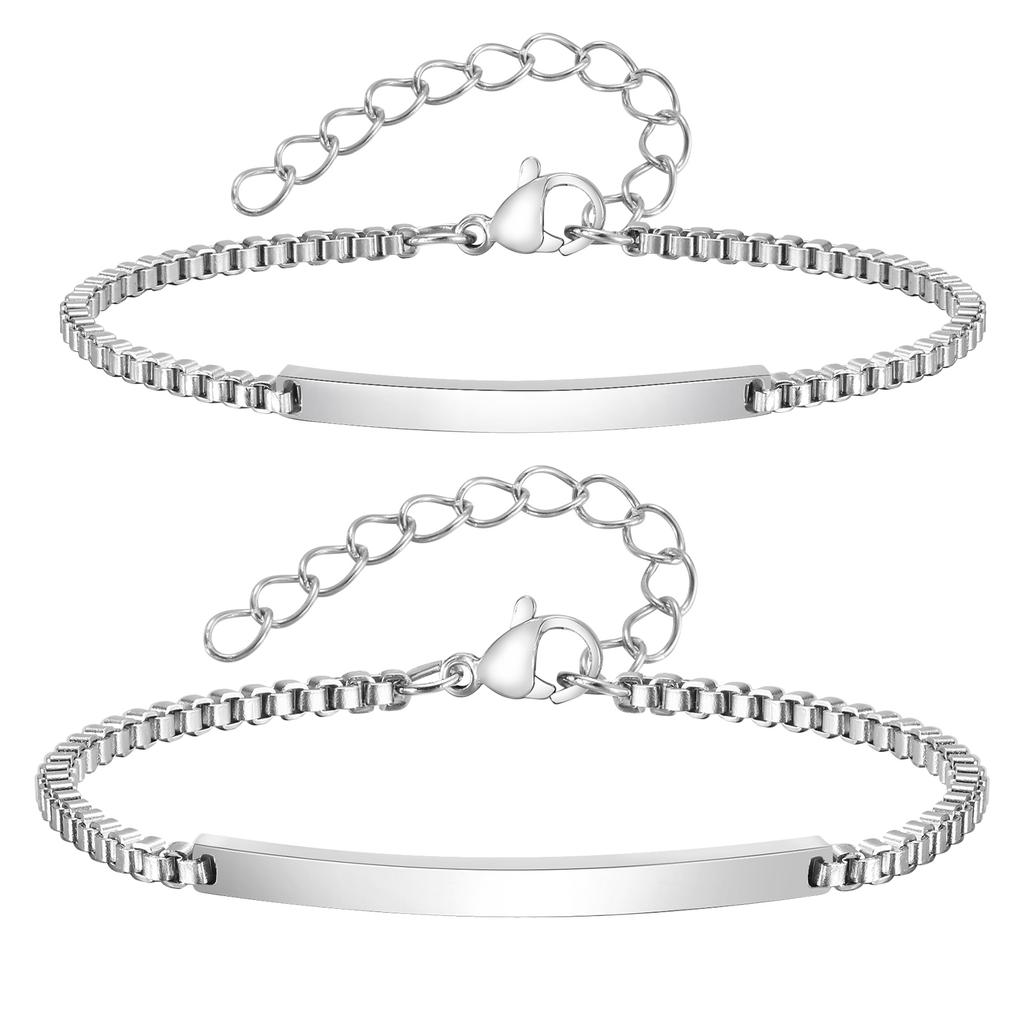 Simple Custom Thin Chin Bracelet for Men Women Couple,Stainless Steel Lover Wristband,Valentine's Day Anniversary Gifts