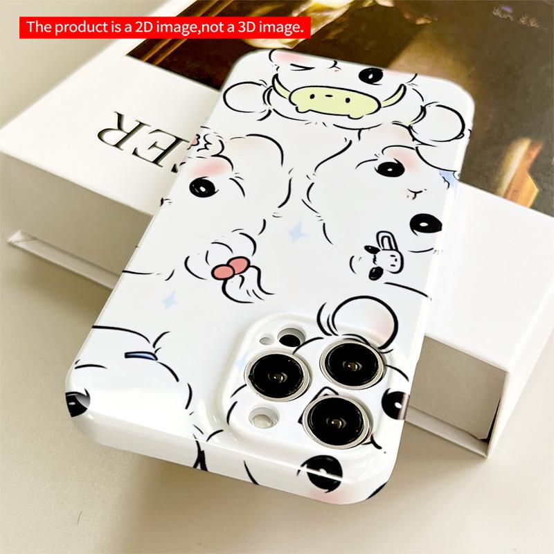 2DFlat Cute Bear Faces Pattern Phone Case All Inclusive Film Hard Compatible with iPhone 18 Pro Max 17 16 15 14 13 12 11