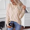 Damen Pullover Argyle Langarm Rundhals Gestrickte Pullover Uni Gerade Dicke Jumper Elegant Leichter Stretch Regulär