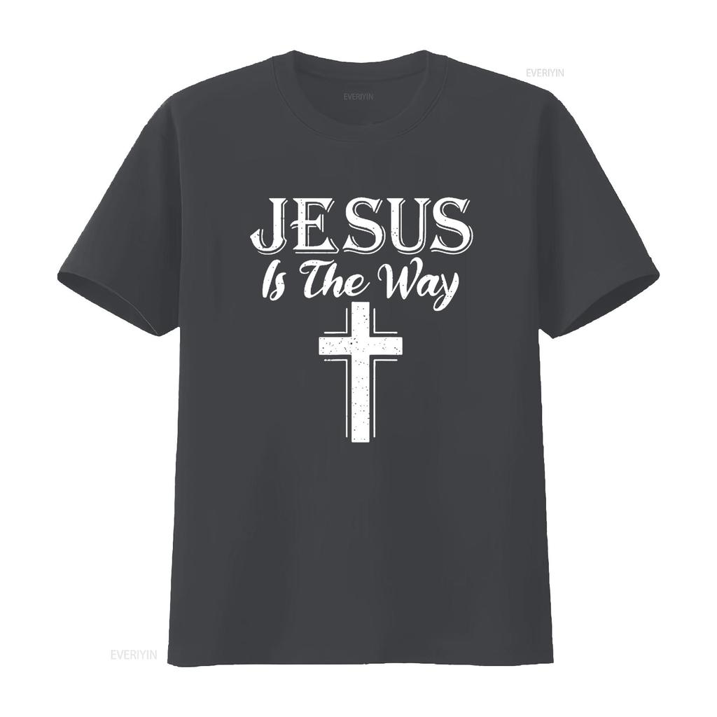 Jesus is the way God Religious T Shirt Black Large vintage Washed homme Soft Slightly Casual fashion graphic Unisex Comfortable