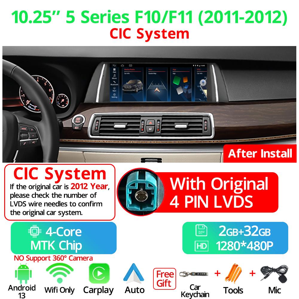 

10,25-дюймовый мультимедийный проигрыватель GPS Carplay Car Radio для BMW 5 серии F10 F11 2011-2017 CIC NBT System Android 13 Eight Core белый