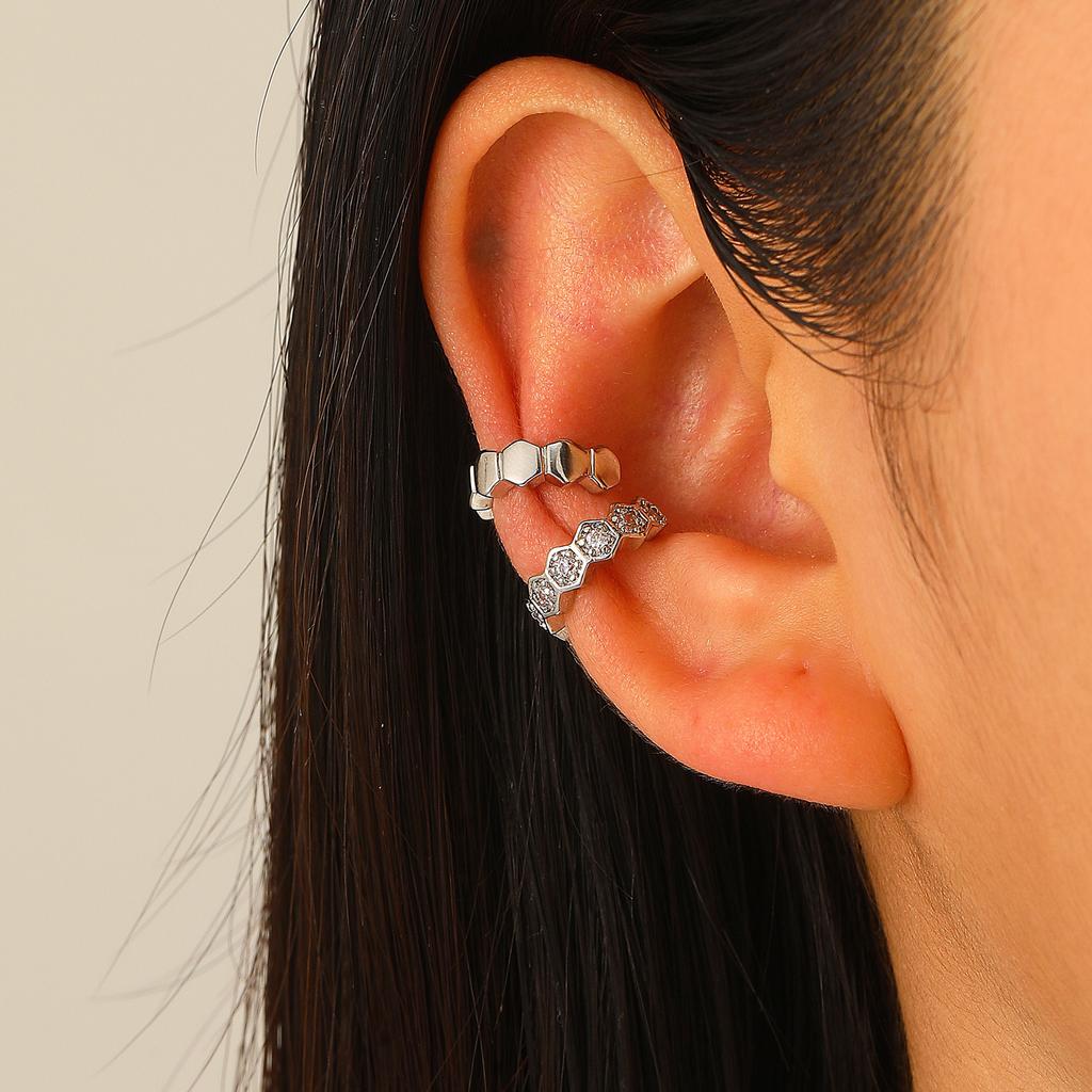 Honeycomb Design Ear Cuff Set Two Styles Hexagonal Ear Clips for Women