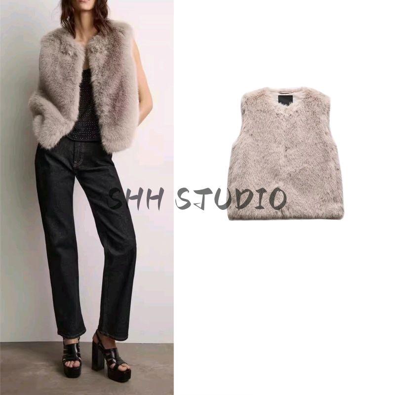 Fall New Women's Clothing French Artificial Fur Effect Sleeveless O-neck Short Vest Tops 4369242