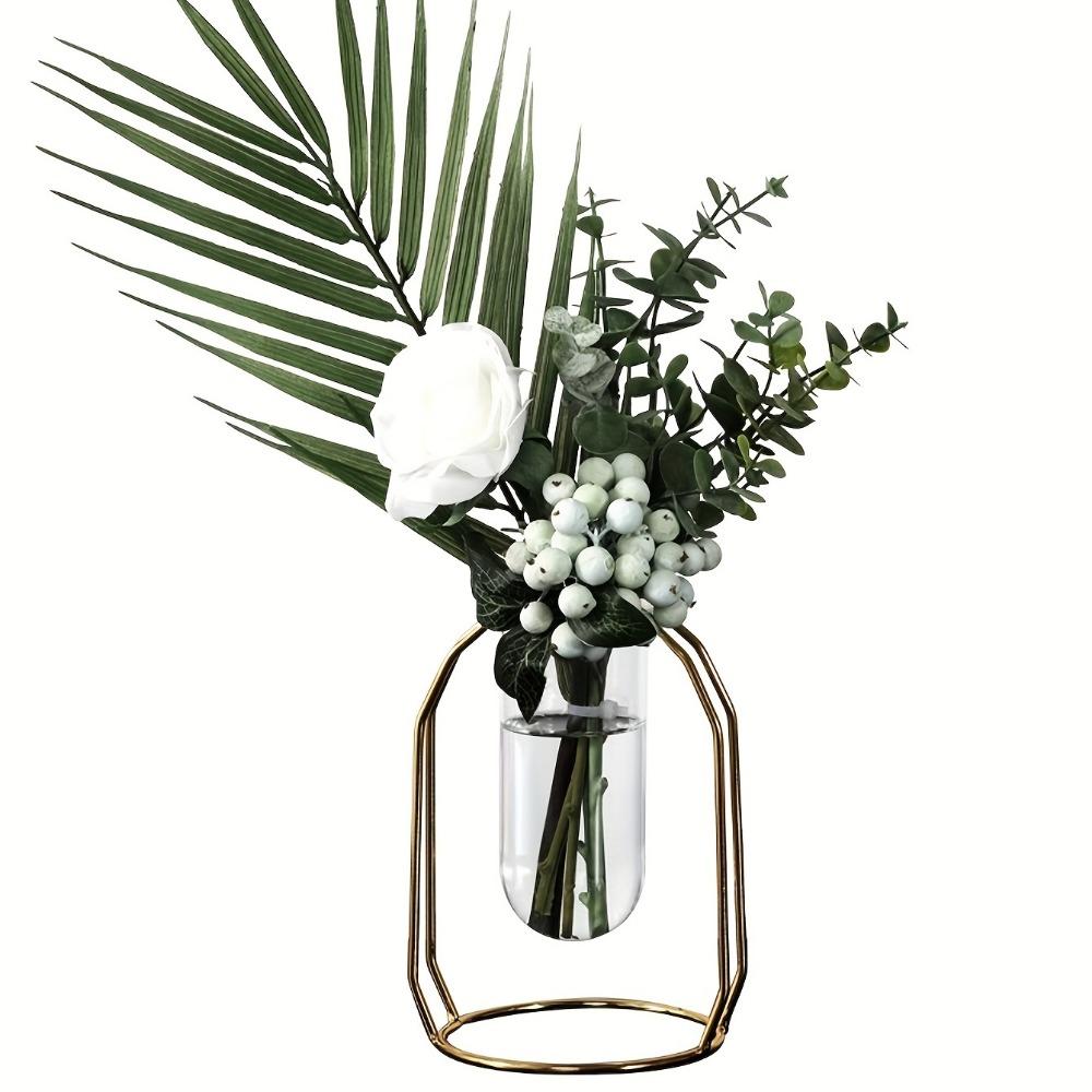 Gold Vase Metal Frame Modern Creative Hydroponic Vase Home Living Room Decoration Flower Arrangement Dried Flower Decoration Table Potted Vase