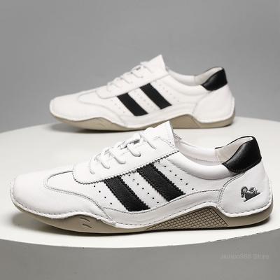 Neue Schuhe für Herren Echtes Leder Lässige Sportschuhe Mode Gestreifter Schnür-Sneaker Weiche Sohle Leichte Slipper 38-48