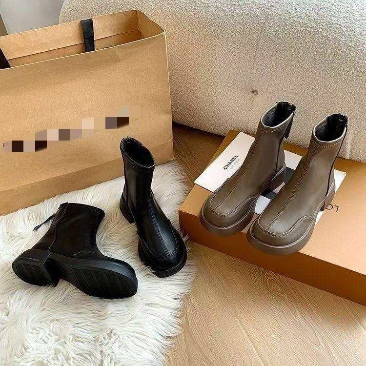 British style retro Martin boots autumn and winter new velvet short boots thick-soled elastic thin boots