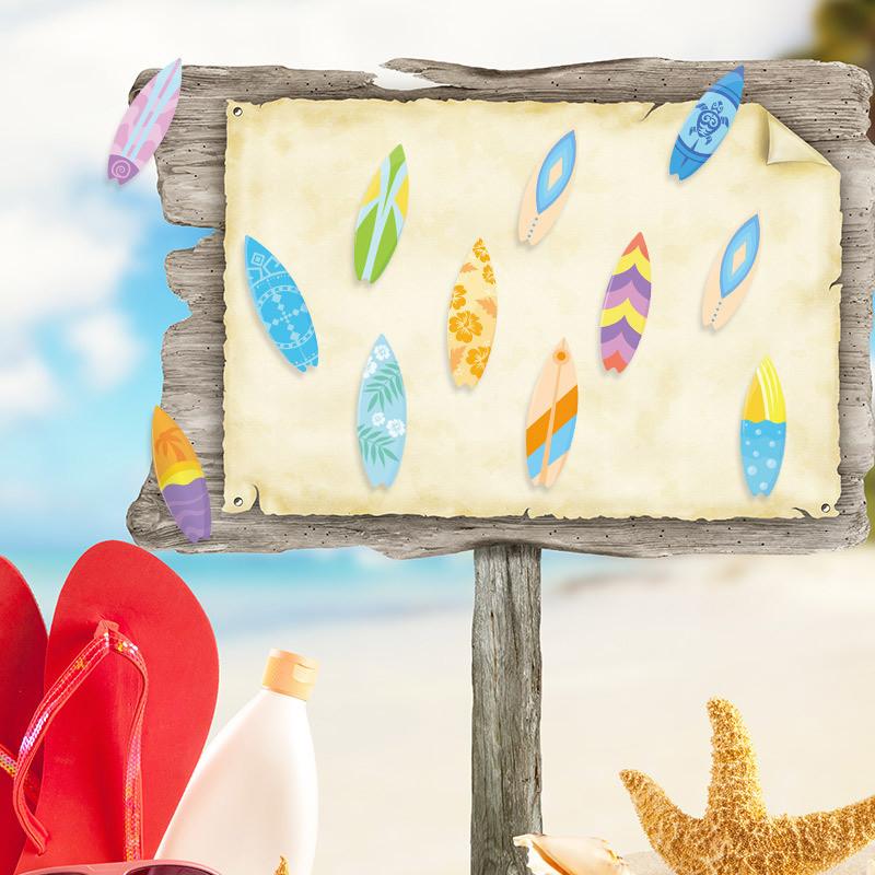 Shape Surfboard Decals Children Party With 60 Paper Stickers Festival Decorate