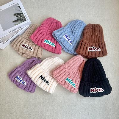Letter Embroidered Knitted Hat Autumn and Winter Men and Women Warm Rolled Edge Thickened Student Wool Pullover Ear Protection Hat