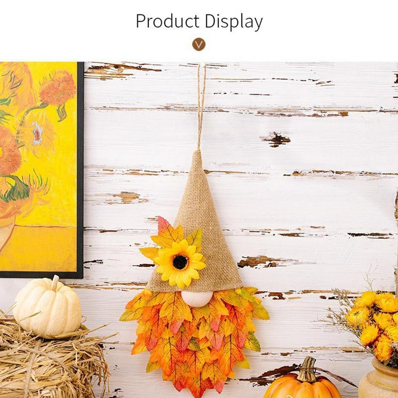 Thanksgiving Wreath With Lights Fall Gnome Door Decoration Hangable Porch Garland Artificial Flower Wreath For Party Wall Window