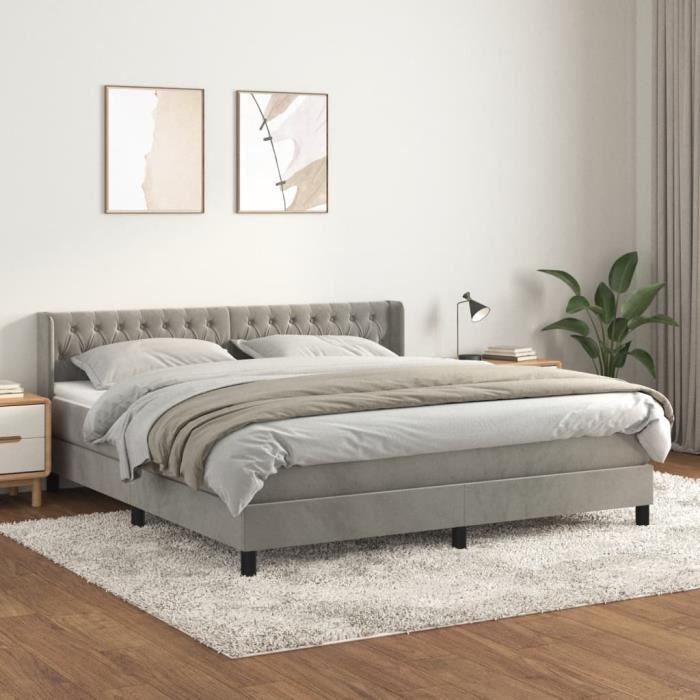 3131153 vidaXL Lit à sommier tapissier et matelas Gris clair 180x200cm Velours