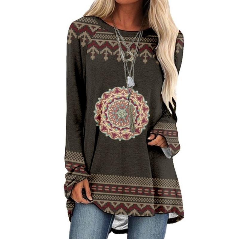 Summer Women's  Fashion Long Sleeve T-Shirt Women'S Printed Top Autumn And Winter Casual  Large Size Round Neck Clothing