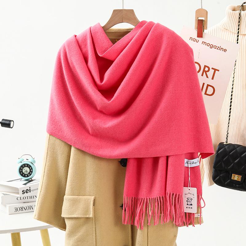 Wool Cashmere Scarf for Girls High End Solid Color Scarf Versatile Thickened Winter Imitation Cashmere Scarf