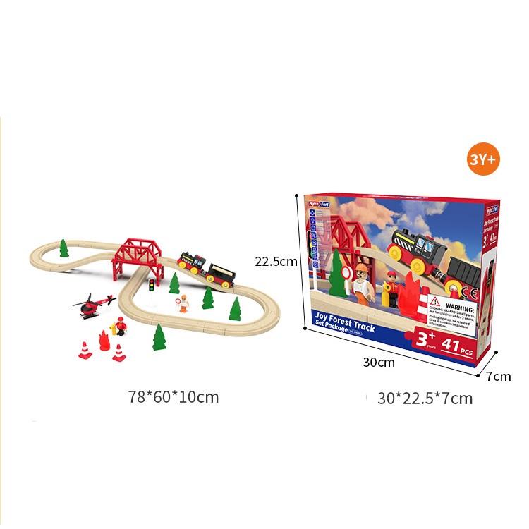 Educational Wooden Toy Rail Car Children Diy Fire Forest Track Bridge Suit Thomas Train