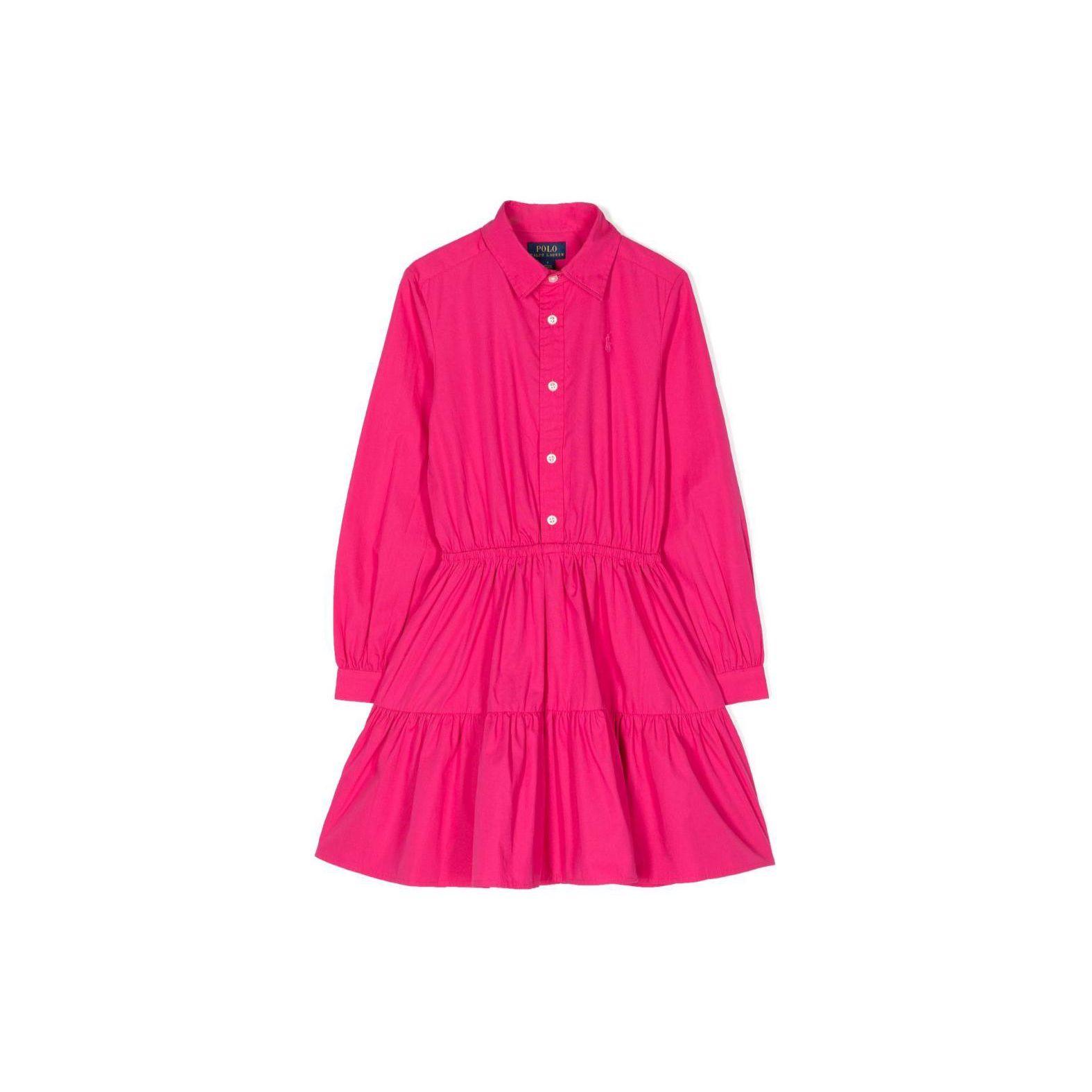 

Polo Ralph Lauren Kids Dress Ss24 Solid Color Polo Neck Front Button Long Sleeve Kids Dresses Red 313925702-001 XL