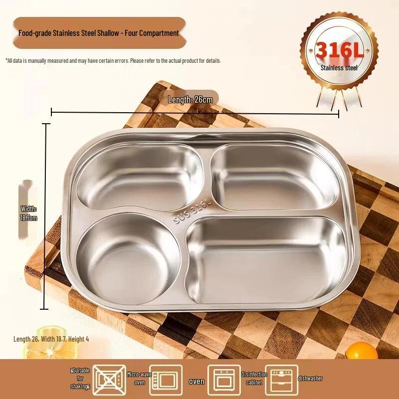 HANDUNYOU 316L Stainless Steel Four-Compartment Lunch Tray
