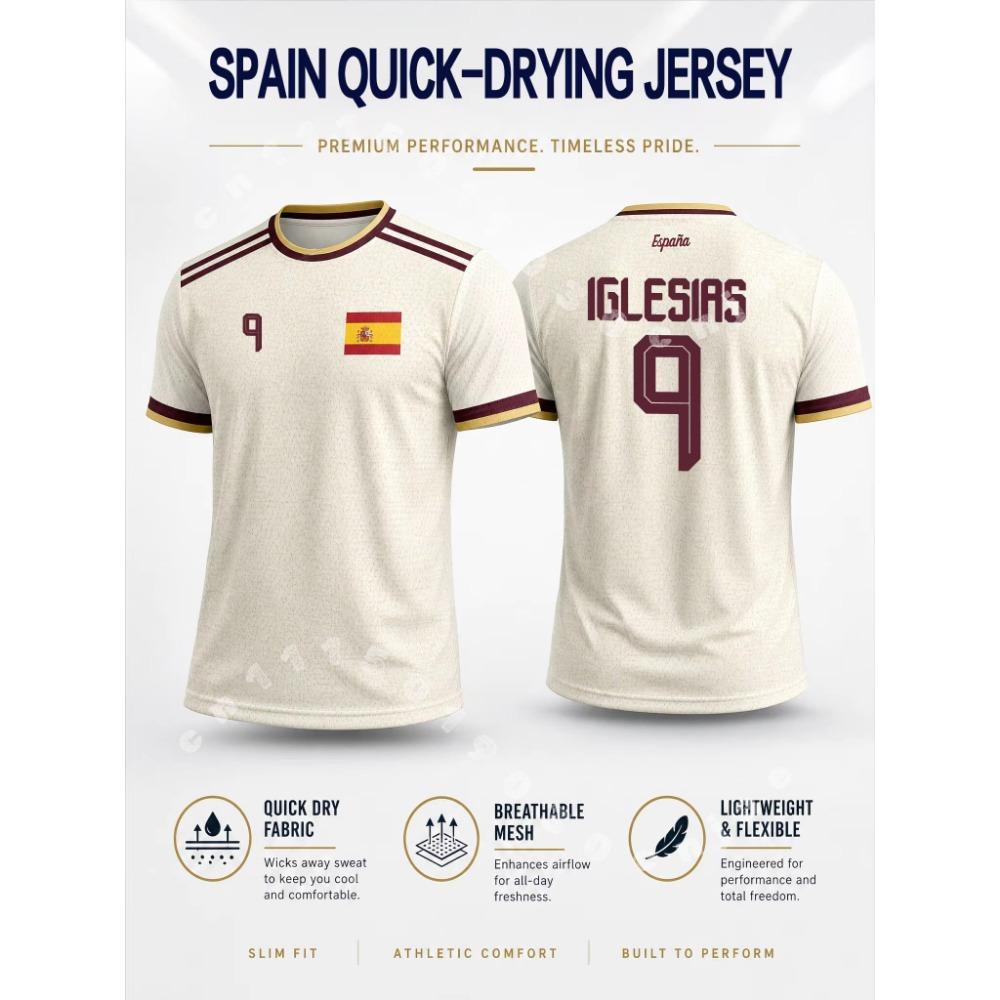 Tricou de Fotbal Stil Spaniol 2026 Vară Bărbați Elasticitate Ridicată Uscare Rapidă Tricou Fotbal Sporturi în Aer Liber Top Fan Tricou Familie Copii