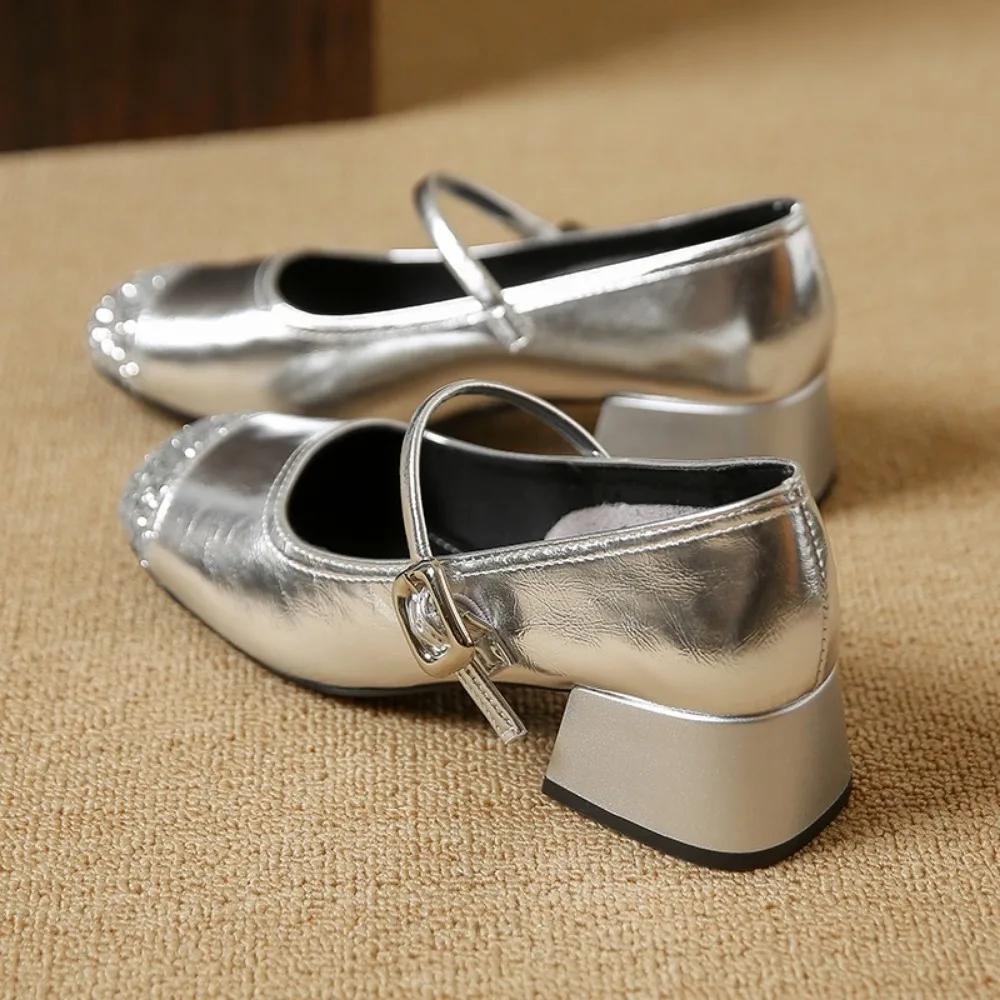Fashion Spring Autumn Fashion Platform Sequin Buckle Women Mary Jane Shoes Designer New Leather Soft Sole Casual Ladies High Heels