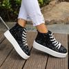 Luxury Sequined Thick Bottom Skate Shoes Women 2025 Autumn Round Toe Lace Up Casual Shoes Comfort Soft Sole Non Slip Sneakers