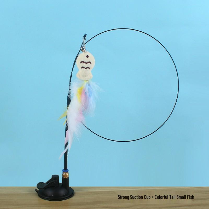 Cross-Border Suction Cup Cat Teaser Stick with Feather Attachment