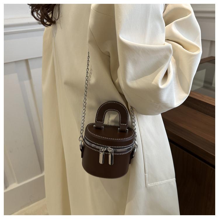 Faux Leather Bucket Bag for Women Trendy Chain Handle Crossbody Handbag
